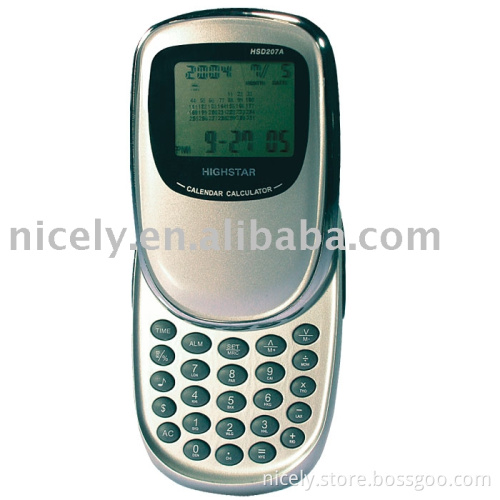 calculator with calendar, date, time display